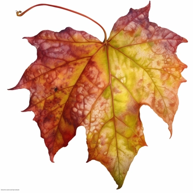 clipart of a single realistic watercolor large wild grape vine leaf in the style of Alois Arnegger in warm bright autumnal colors isolated on a white background