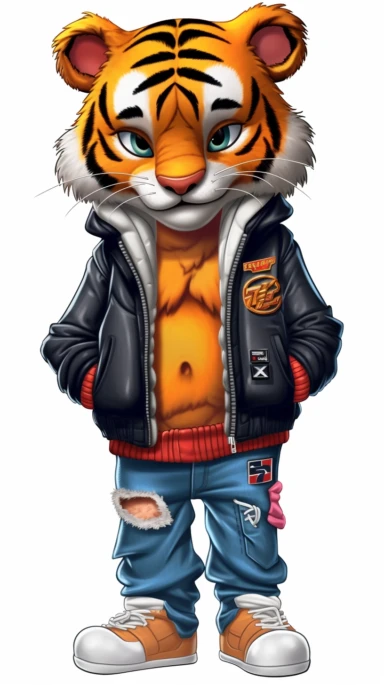 Cute Tiger wearing streetwear clipart,Tiger wearing nike black and orange sneakers, tiger PNG, Cool tiger walking super model PNG