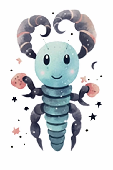clipart, cute cartoon, scorpion, Scorpio star sign, for illustrated zodiac, baby wall art, watercolor, isolated on a clean white background