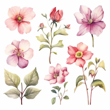 Clipart, vintage, watercolor, May Flower illustration, hand drawn, texture