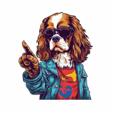 fashion Cavalier King Charles Spaon shows The middle finger clipart, white background, flat colors
