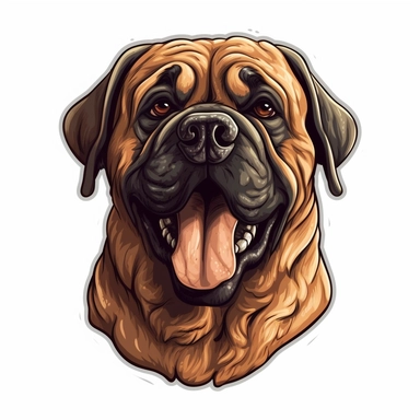 cute Mastiff Dog, happy and smiling, bold line, clipart, sticker, white background, no shadow, 8k detail