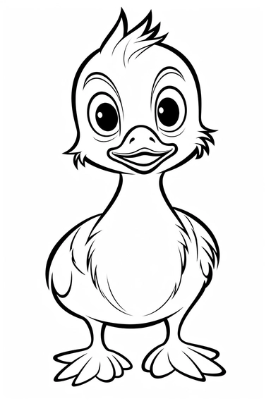 pixar Duck clipart, simple line art, monocromatic, isolated on white background, color image, full body, stroke line art, for toddler coloring, 8k