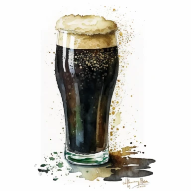 irish dry stout in a tall glass watercolor clipart, single image, white background
