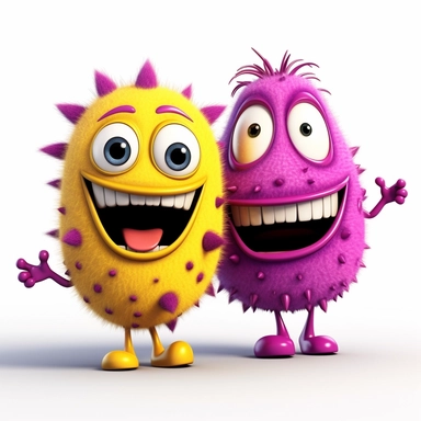 Pixar Clipart illustration cute friendly healthy in magenta and yellow and black on white background