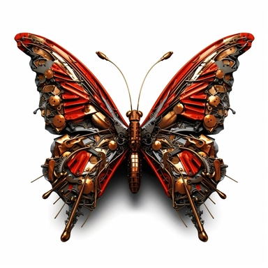 clip art Tinkercore butterflies with isolated by white background, in the style of realistic hyper-detailed rendering, intricately textured, red flame and bronze, innovating techniques, textured shading, precisionism influence, surrealistic realism