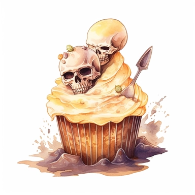 delicious halloween cupcake with graveyard , watercolour illustration clipart, extremely detailed, 4k, high quality, colour scheme gold, silver and cream, , isolated on white background - Image #1 <@1098423716465102849>
