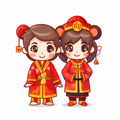 Clip art Chinese New Year costume, flat color, thick lines, cute cartoon white background 8k,--q3