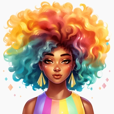 Rainbow Colored Big Hair Brown Girl Melanin Black Woman PNG Big Afro Hair Clipart Black Girl Magic