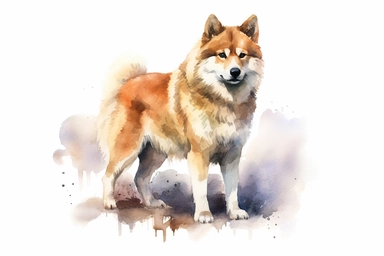 Watercolor, Akita Shepherd Mammal, clipart, hd, on a white background, spaced out
