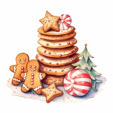 whimsical watercolour cute clip art Christmas cookies