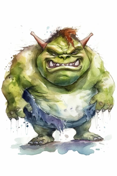 ogre watercolor clipart cute isolated on white background
