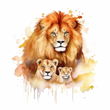 watercolour clipart,father and mother loin and baby lion, rich earth tones, sublimations