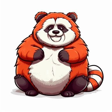 a fat Red Panda, funny, very funny, clipart with crisp lines and white background