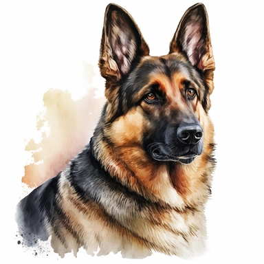 a watercolor art painting of a German Shepherd, clipart, white background