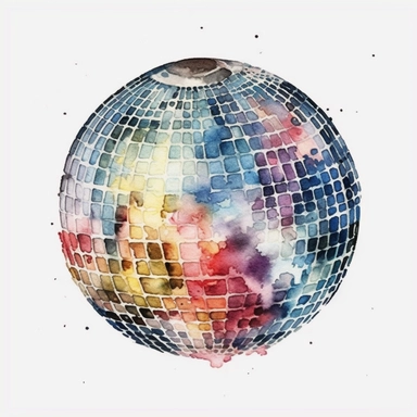 watercolor disco ball, clipart, white background