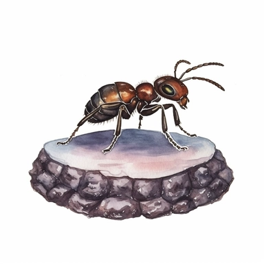cute ant queen crawling, side-view, clipart, watercolor, white background