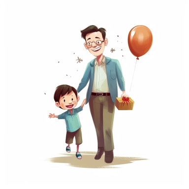Happy father's day, Asian,Illutration, white background, PNG clipart, lovely style,16K UHD