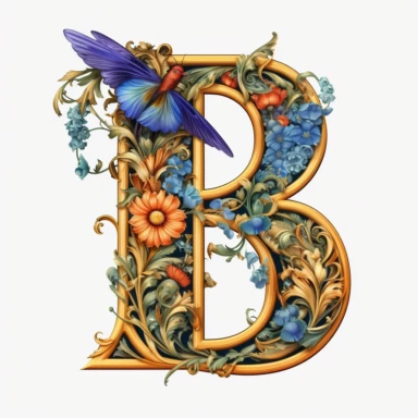Art Nouveau illuminated initial, letter B , Clipart Bundle Mystical Illustration Fantasy Novel Clipart Magic, B, white background, png