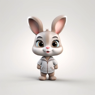 Front view of animated big-eyed little rabbit standing wearing t-shirt character design, full body, face drawing in top quality, high quality face drawing, clipart, full illustration, 4k, sharp focus, Soft skin, symmetrical, detailed face, concept art, st
