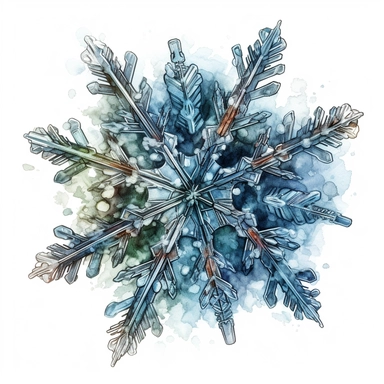 HIGHLY DETAILED HIGHLY INTRACATE WATERCOLOR CLIPART ILLUSTRATION OF A SINGLE BEAUTIFUL SNOWFLAKE DO NOT MAKE A SATURATED IMAGE