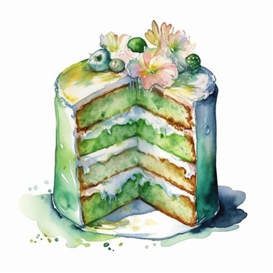 watercolor clipart cute green color birthday cake, Neal Adams