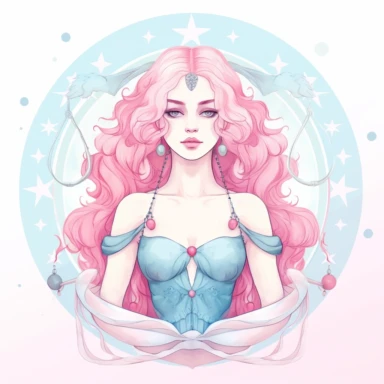 libra zodiac sign woman clipart, pink and light blue, white background, no text