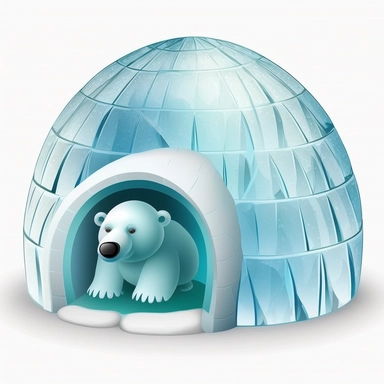 igloo, ice, eskimo inside, clipart, white background