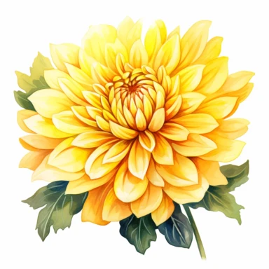 Watercolor lemon yellow dahlia clipart on a white background in the style of feminine sticker art, Tanya Shatseva, storybook illustration, sunny hues, Georgia O'Keeffe, flower and nature motifs, colored line art, colored outlines, cottagecore design, watercolor on white background, ombre, warm tones, colored line art, colored outlines, iridescent ombre, gradient shading, summer sunshine tone, vibrant digital art oil paint photorealism, an illustration of a colored flower, meticulous sketches, Ma
