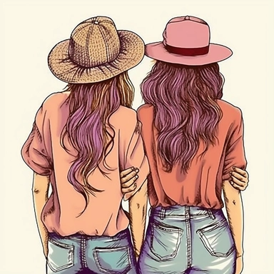 clipart of adult best friends, friends forever, back facing, fashionable, closeup