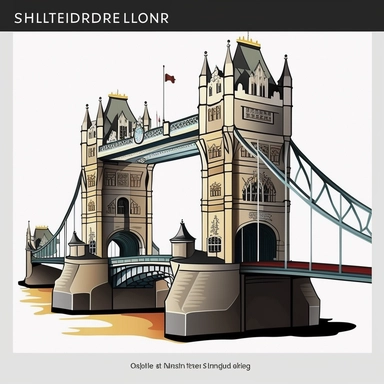 Tower Bridge, sticker design, clipart image, vector image, black outline, clean edges, realistic colours, watercolour style, white background