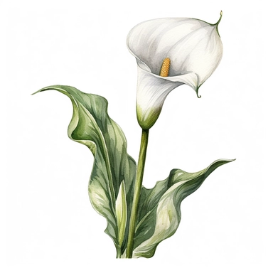 Calla Lily flower, water color style, clipart, white background