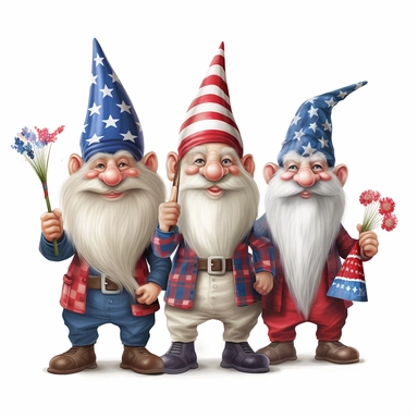 4 july gnomes photorealistic clipart,on white background with margins