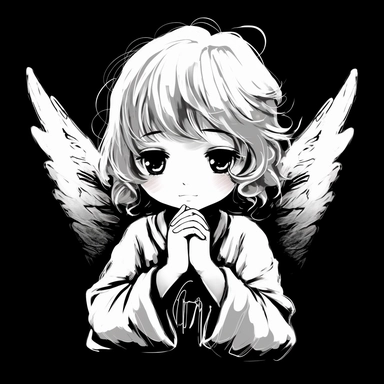 sketch clipart of cute angel, hd, white on black background, spaced out,--ar 3:2