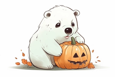 Cute Polar bear in halloween Day clipart, cartoon, white background,