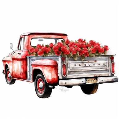 chevy pickup truck filled with red roses in the back clipart,hd, white background