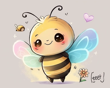 cute smiling vector bee drawing for clipart, image is on a white background, bee is the focal point hovering above a rose, he is flying through the air by himself, nursery watercolor, in the style of watercolor painting, white background, charming anime characters, cute and colorful, depiction of animals, high quality, multiple poses--seed 4107006010