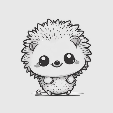 Smiling baby hedgehog anime style white background , thick outline , Create a sketch of a black and white  Cute and adorable cartoon it , fantasy, dreamlike, surrealism, super cute, trending on artstation design, in a minimal and lineal style. The tattoo 