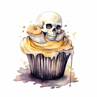delicious halloween cupcake with graveyard , watercolour illustration clipart, extremely detailed, 4k, high quality, colour scheme gold, silver and cream, , isolated on white background - Image #1 <@1098423716465102849>