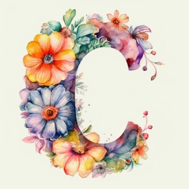 watercolor letter C with colorful flowers clipart, single clipart, high resolution, vibrant colors, 8k