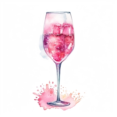 watercolor hand drawing of alcohol drink in champagne glass in shades of pink clipart, vector, 8k resollution, white background