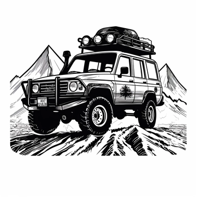 Offroad SVG, Camping Decal Travel Wild Compass Flowers Mountains, Adventure Car 4x4 Vehicle Wrangler Truck black and white, clipart, hd, white background