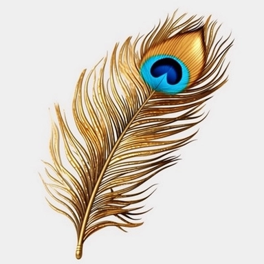 watercoor lack peacock feather with gold metalic detail clip art