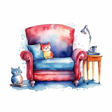 clipart furniture watercolor flat color simple lines cute cartoon white background , 8k