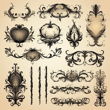 calligraphy ornaments, frames, banners and decorations, clipart sheet