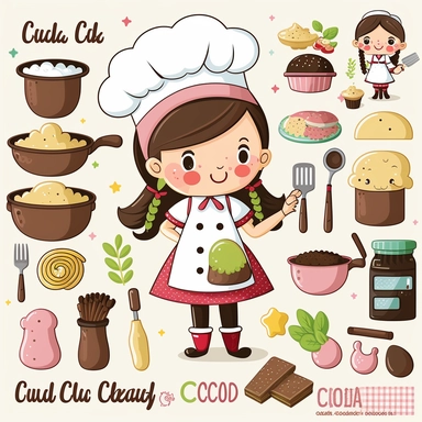 cute cook girl character clipart set