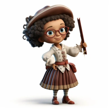 cute 3d cute little girl historian clipart, various ethnicities, early modern historical era, full body, on white background