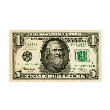 single dollar note, green colour palette, clipart, isolated on white background