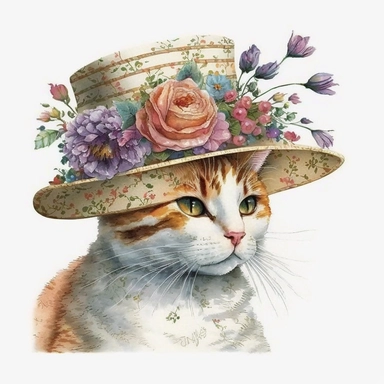 watercolor adorable cat in a fancy hat clipart, hd white background
