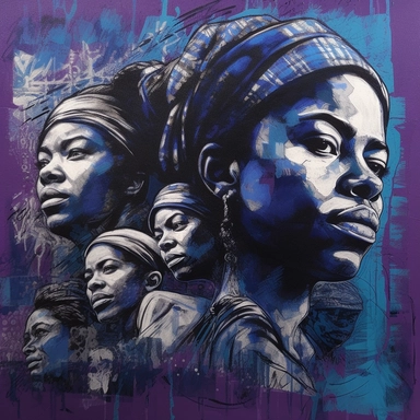 Legacy of Oppression: Create a powerful and thought-provoking art piece that explores the legacy of slavery in America. Using shades of deep indigo, violet, and purple, the piece should convey the profound impact of 400 years of slavery on the African American community. Drawing inspiration from the styles of Banksy and Logan Hicks, the piece should feature bold lines, intricate stenciling, and subtle fades to create a sense of depth and texture. The use of mixed media, including photographs and